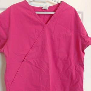 Large Dickie Pink Mock wrap Scrub Top